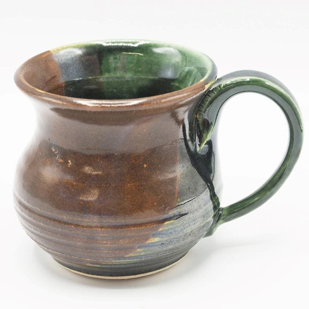 Handmade Studio Pottery Coffee Mug Brown Green Glazed Ceramic Tea Cup 4"